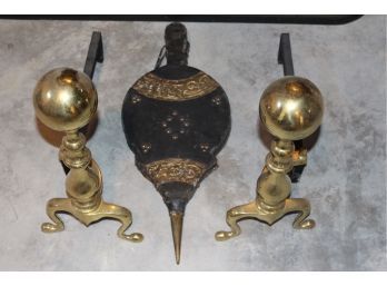 Andirons And Antique Bellows