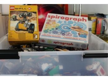 6 Inch Deep Bin Of Loose Legos, Plus Spirograph And Wall E