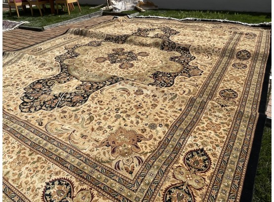 Hand Hooked Black And Gold Large Persian Rug