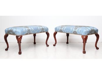 Pair Of Upholstered Ottomans With Nailhead Trimming