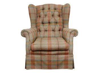 ABC Carpet Wing Back Plaid Upholstered Cushioned Chair
