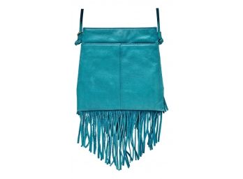Hobo Turquoise Leather Handbag With Long Fringes