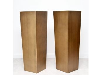 Pair Of Large Metallic Gold Tone Tall Heavy Metal Planters 48'H