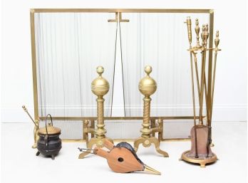 Set Of 5 Brass Fireplace Essentials