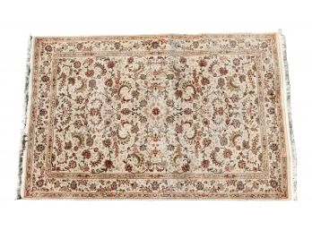 Fine Wool Floral Theme Hand Tied Rug With Fringes   69' X 104'