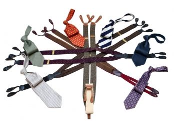 Assortment Of Top Designer Brand Ties And Suspenders