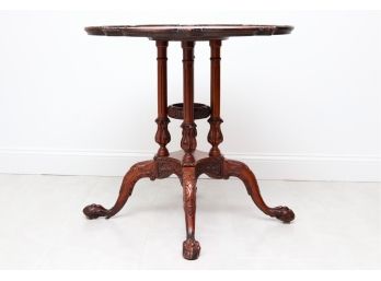 Wood Carved Vintage Accent Table With Claw Feet