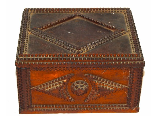 Old Tramp Art Wooden  Trinket Box