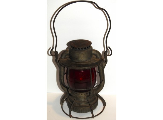 Old NYCS Railroad Dietz Lantern With Original Red Glass Globe