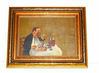 Great Looking Oil On Cavas Framed Painting Dinner Scene