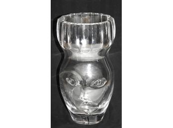 Large Unusual Orrefors Picasso Faced Style Thick Crystal Vase
