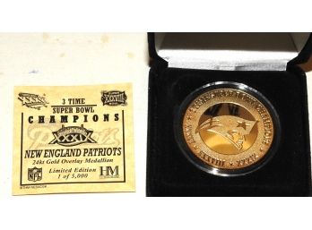 24kt Gold Overlay New England Patriots Football Coin