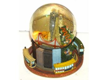 Large City Scene Sno Globe Musical With Revolving Trains