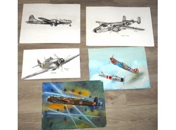 Great Signed By Artist Drawings Artwork Of WW2 Planes
