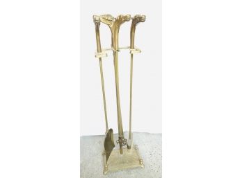 Set Of Mid Century Brass Horse Head Fireplace Tools