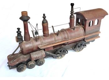 MASSIVE (2' Long) Vintage Wood Locomotive Toy Or Model