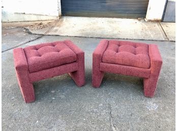 Pair Of Vintage Parsons Style Rolling Ottomans/Stools