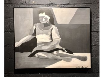Black And White Abstract Oil On Canvas By Katie Brown Depicting Reclining Woman