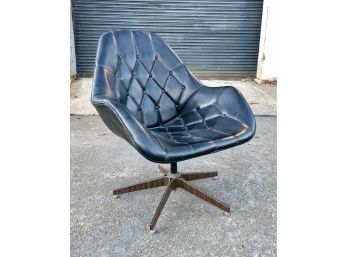 Mid Century George Mulhauser Style Leather And Metal Swivel Chair