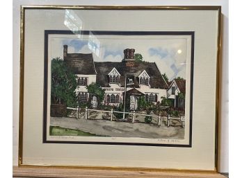 Hand Colored Etching 'white Horse Pub'