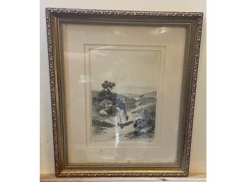 Framed 19th Century Engraving Hand Signed