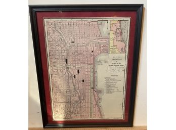 Framed Map Of Chicago- 1898