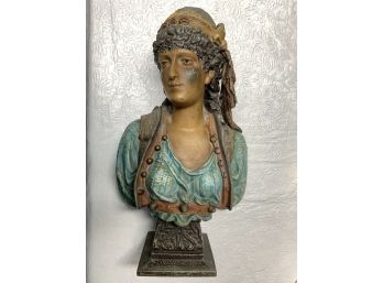 Antique Orientalist Bust, Cold Painted On Spelter