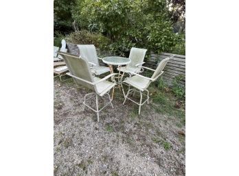 Cream Colored High Top Bar Table With 4 Swivel Arm Chairs, Mesh