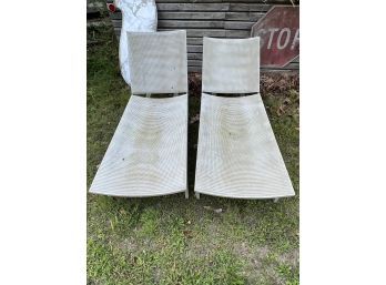 Vintage Galvanized Steel Mesh Lounge Chairs, Woodard?