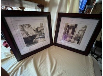 Two Framed Prints, European Cities, 'BORGOS  ESPANA' Signed By Allen B. Cohen