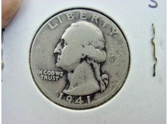 1941  S   SILVER  Washington Quarter  With Small S  Variety