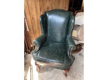 Hunter Green Leather Huffman Koos Wing Back Chair With Slipper Feet