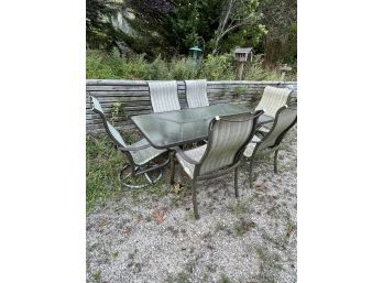 Glass Top Table W/ Umbrella Hole, W/6 Chairs