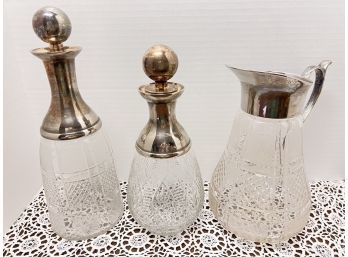 Cut Glass, Silver Plate, Decanters