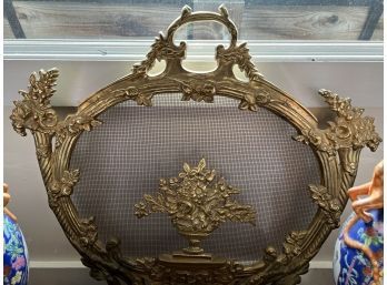 French Rococo Fireplace Spark Guard, Antique Bronze  Fire Screen, Ca. 1880