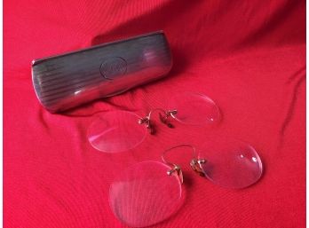 Sterling Silver Eyeglass Case & Glasses With 14K Nose Piece