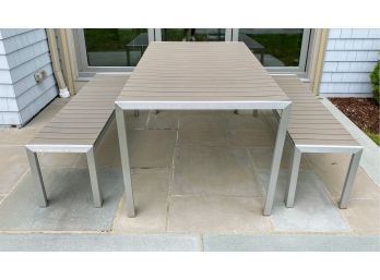Outdoor Aluminum And Resin Dining Table And Benches