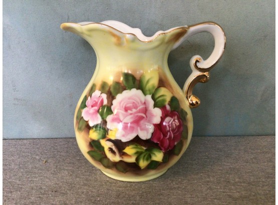 Yellow Floral Painted Pitcher Made In Japan