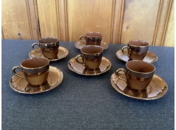 Metallic Brown Tea Cup And Saucer Lot Made In France