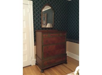 Early Green Trimmed Dresser With Small Mirror