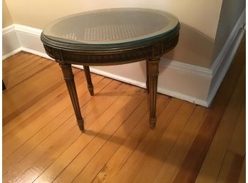 Caned Side Table With Glass Top