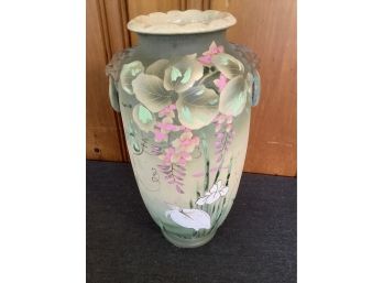 Crane Floral Pottery Vase