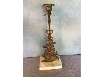 Brass Bird And Marbled Candle Stick Holder