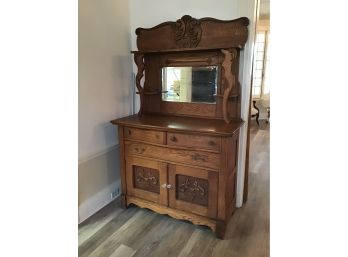 Very Early Tiger Oak Hutch With Mirror BEAUTIFUL