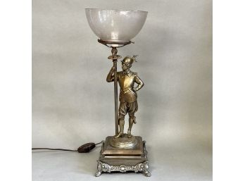A Rare 1890s Victorian Figural Gas Lamp With Original Globe