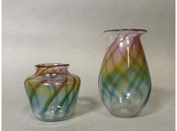 Vintage Pia Sjlin Blown Glass And Colored Miniature Vases, Signed