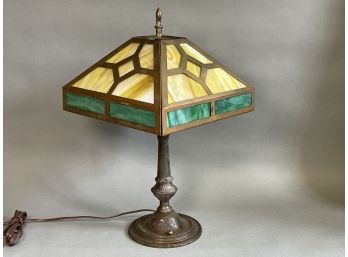 Antique Slag Glass 8 Panel Lamp Circa 1900