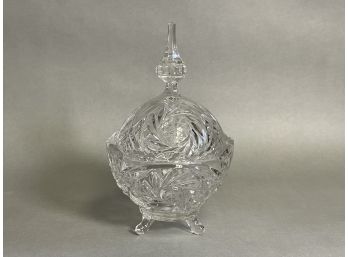 Gorgeous Crystal Lidded & Footed Candy Dish, Pinwheel Pattern