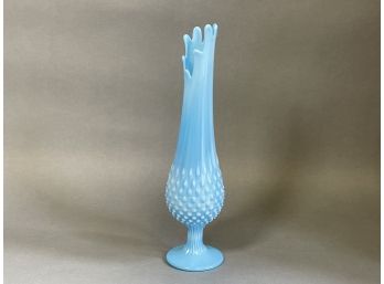 Vintage Fenton Blue & Opal Swirl Hobnail Footed Swung Vase