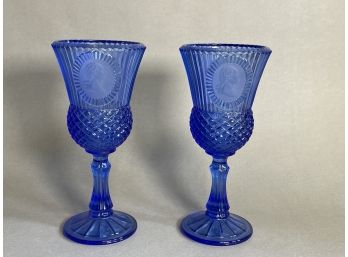 Vintage Avon George & Martha Washington Cobalt Blue Wine Glasses